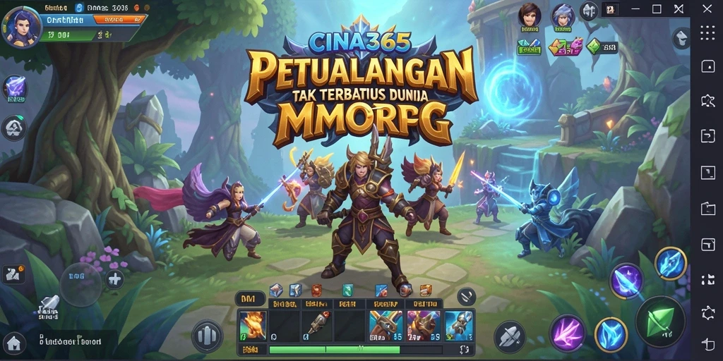 Tangkapan layar CINA365 menampilkan aksi epic dalam dunia MMORPG yang luas.