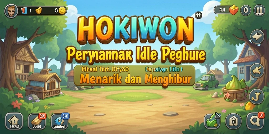 Tampilan gameplay HOKIWON menampilkan karakter yang mengumpulkan sumber daya secara otomatis.