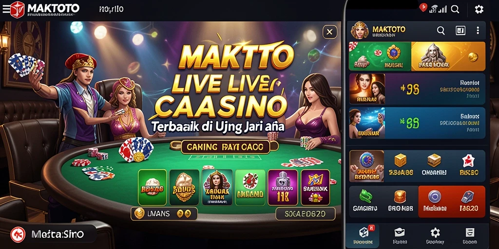 Screenshot MAKTOTO menunjukkan dealer langsung dan suasana permainan Live Casino yang seru.